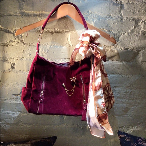 Ruxpinsrags Handbags - NEW! Upcycled Ruxpinsrags Elegant Burgundy Women's Bag with Scarf Accent